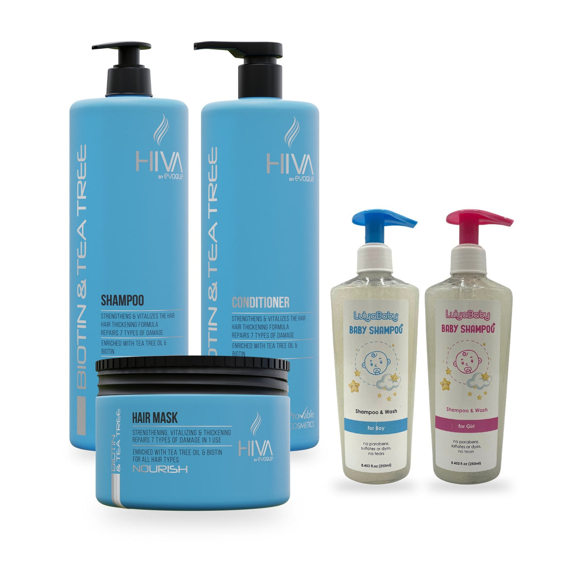 Set Family Shampoo – Hiva Biotină & Arbore de ceai (albastru) + LulyBaby