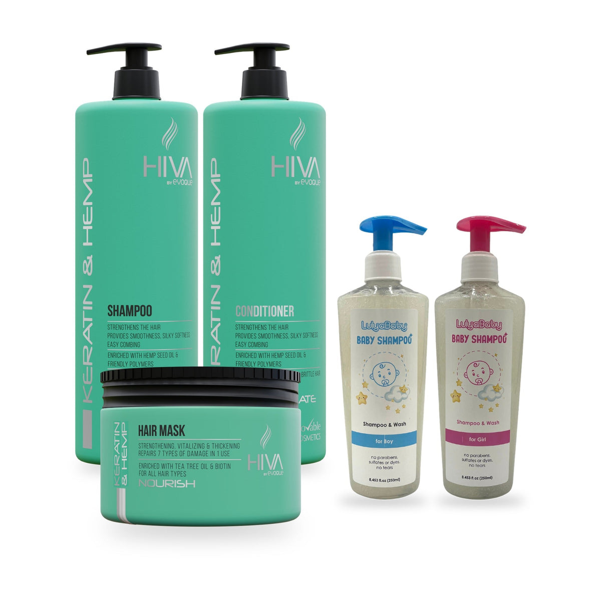 Set Family Shampoo – Hiva Keratină & Cânepă (verde) + LulyBaby