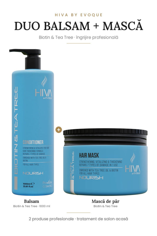 Duo HIVA Biotin & Tea Tree – balsam 1000 ml + mască de păr