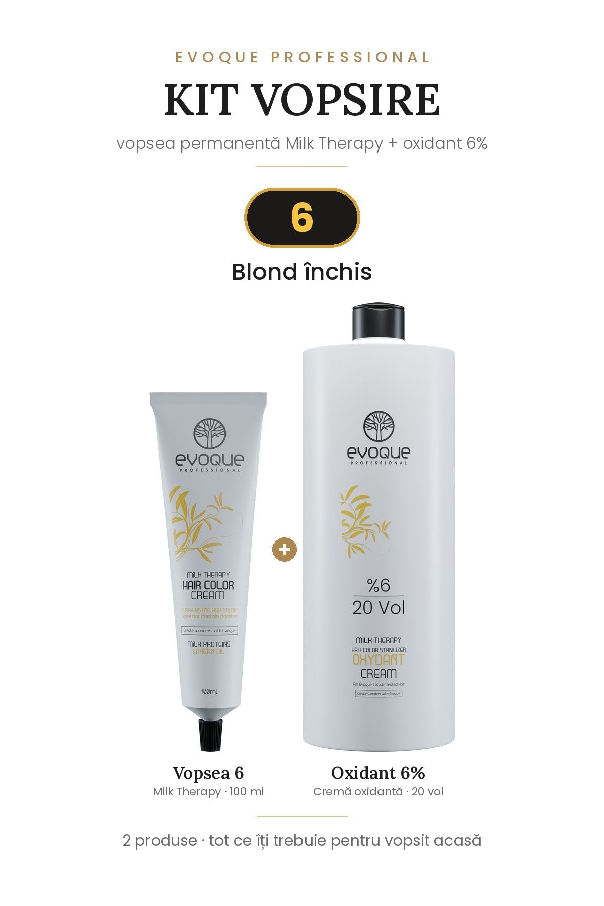 Kit vopsire Evoque Milk Therapy – vopsea 100 ml + oxidant 6% (20 vol)
