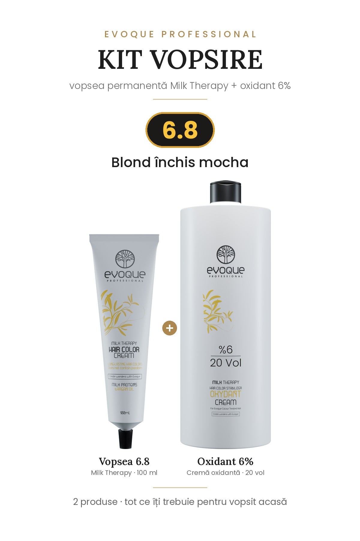 Kit vopsire Evoque Milk Therapy – vopsea 100 ml + oxidant 6% (20 vol)