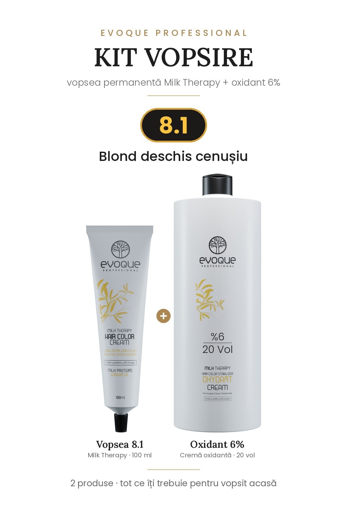 Kit vopsire Evoque Milk Therapy – vopsea 100 ml + oxidant 6% (20 vol)